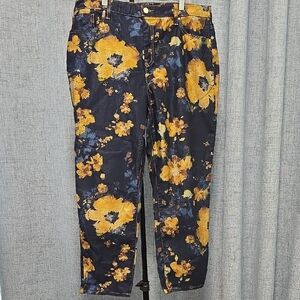 Chico's Floral Girlfriend Slim Leg Jeans with Front Button Closure Size 14